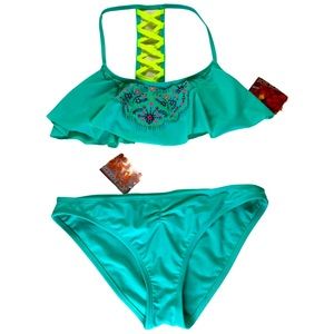 NWT Joe Boxer Teal Bikini w/ Embroidery & Beaded Details